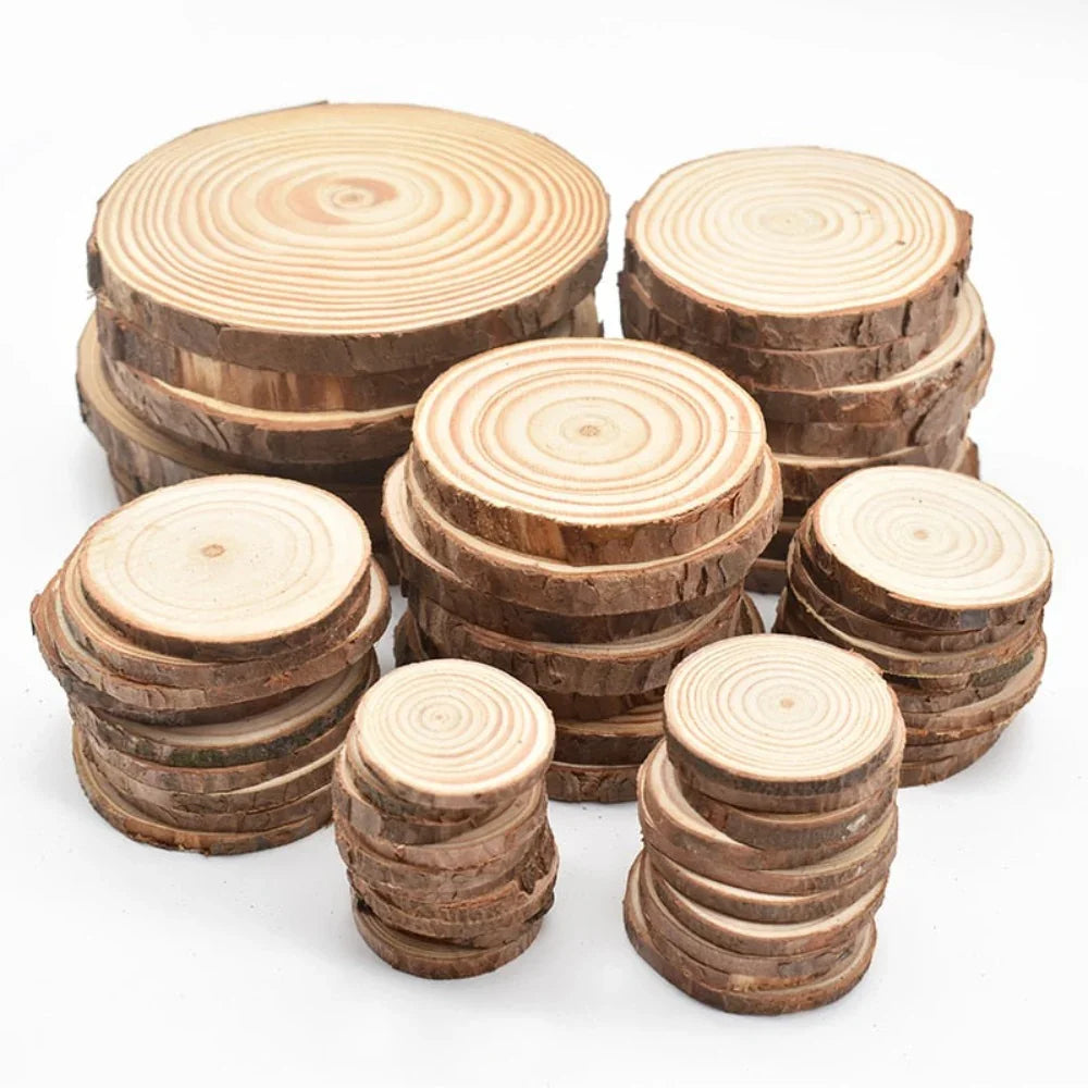 Pine Wood Coasters with Natural Tree Bark Round Circles, close-up view - House Of Avana