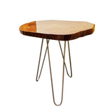 Hand made African Wood Trunk Slice Side Accent Table with Metal Legs for Living Room L36cm x W32cm x H40cm