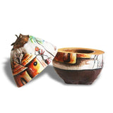 Hand-painted Natural Coconut Icebox depicting Village Lifestyle of Africa L18cm x W18cm H22cm - Icebox for Kitchen & Dining, Serveware