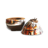 Hand-painted Natural Coconut Icebox depicting Village Lifestyle of Africa L18cm x W18cm H22cm - Icebox for Kitchen & Dining, Serveware