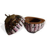 Violet Dames Hand-painted on Coconut Natural African Icebox L18cm x W17cm H24cm - Icebox for Kitchen & Dining, Serveware